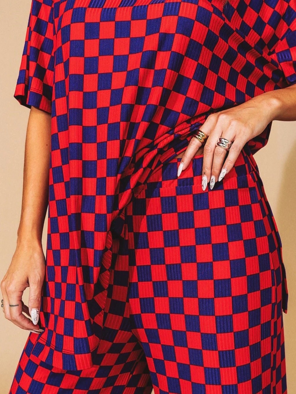 Dressed in LALA Red & Blue Checkerboard Playsuit Top Only Size XL - Picture 5 of 6